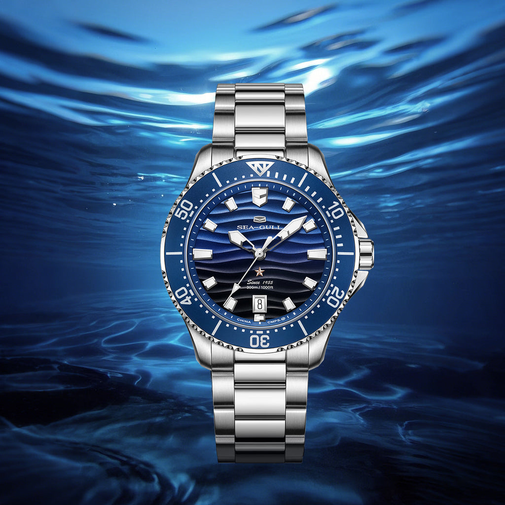 Ocean Series Pro 300m Waterproof Gradient Wave-textured Dial Diving Watch 41mm