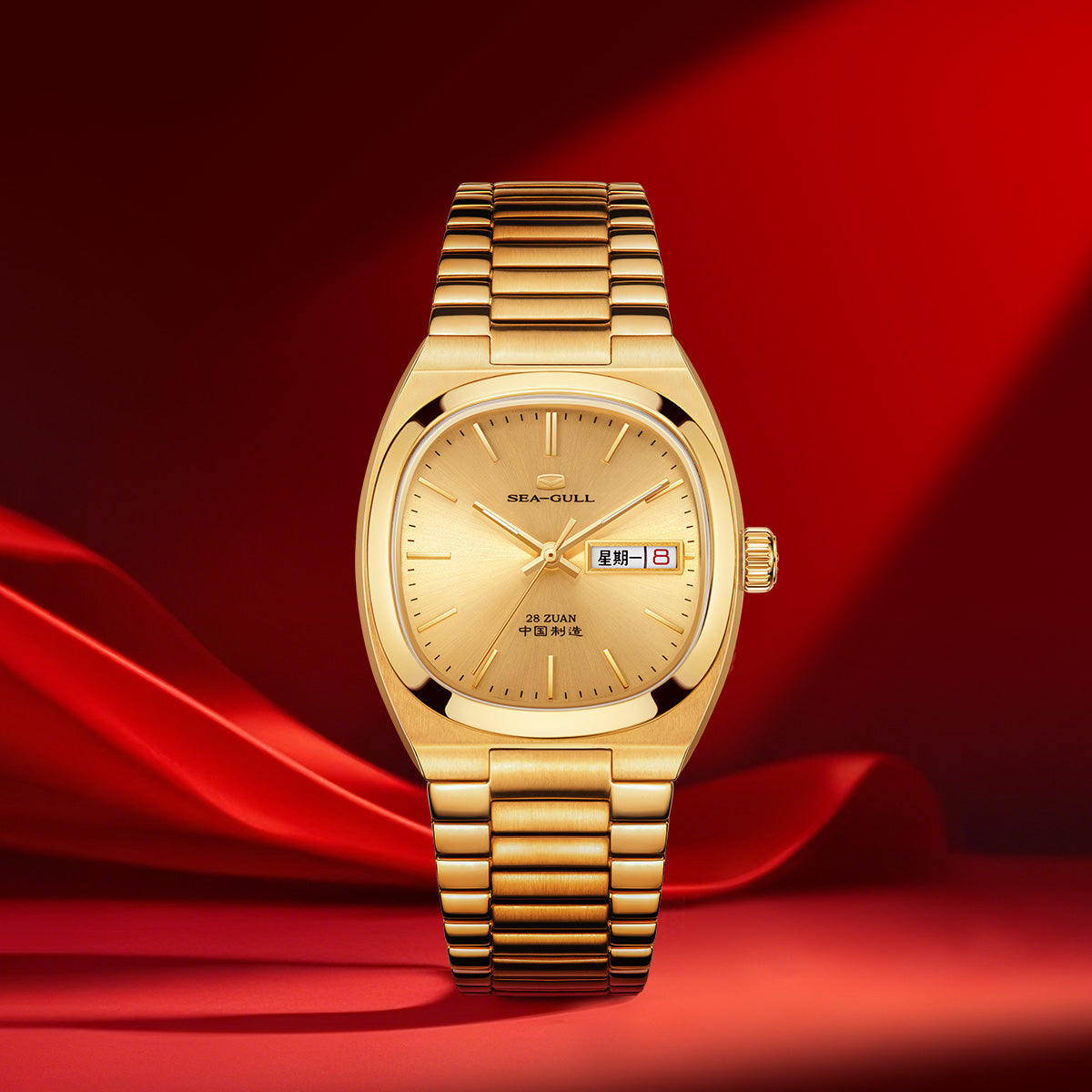 Day-date Calendar Tonneau Golden Watch 36mm