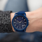 Men's Armani Exchange Outerbanks Chronograph Watch AX1327 – Blue Dial with Blue Silicone Strap