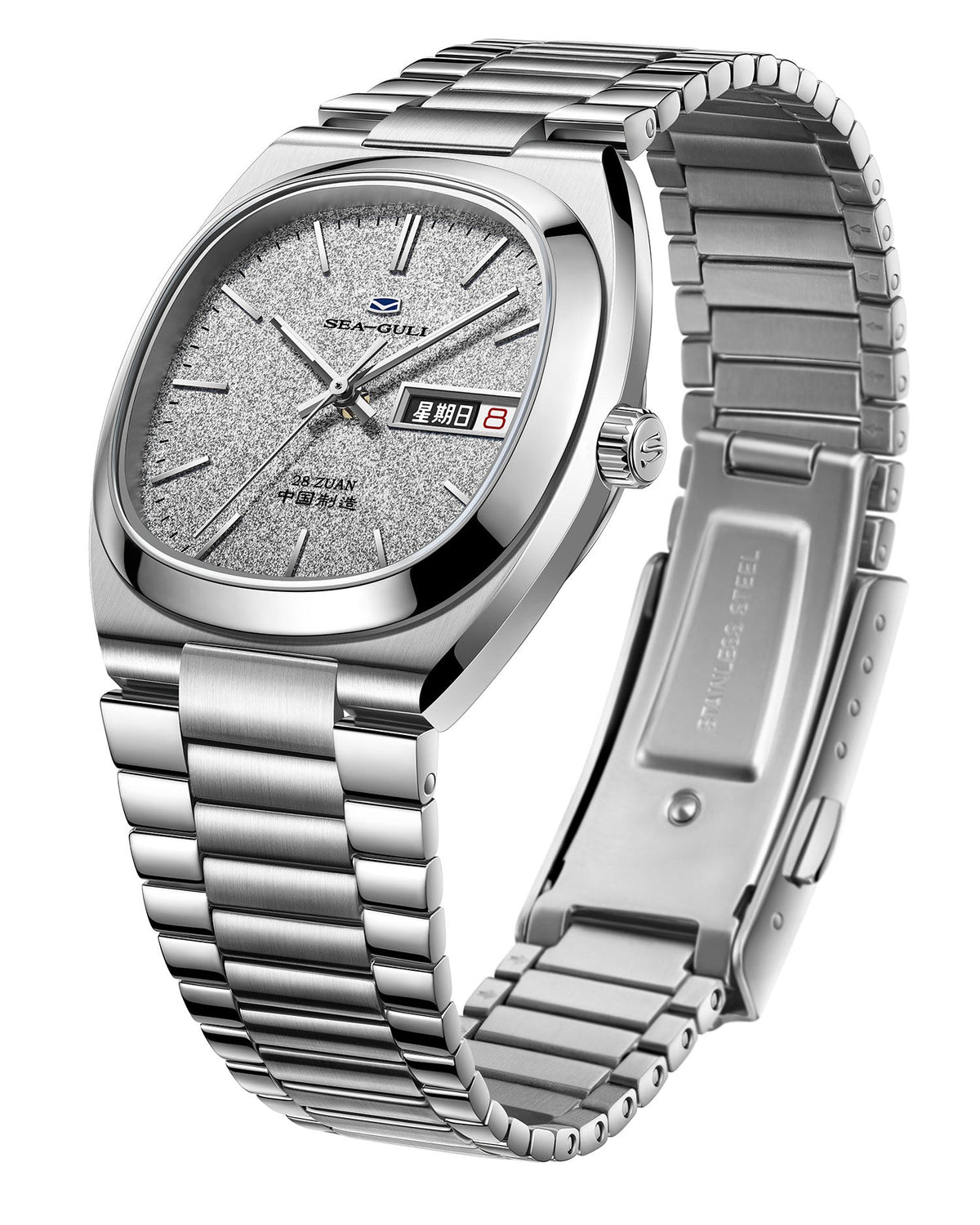 Gray TV Dial Snowflake Texture Tonneau Case Watch 36mm