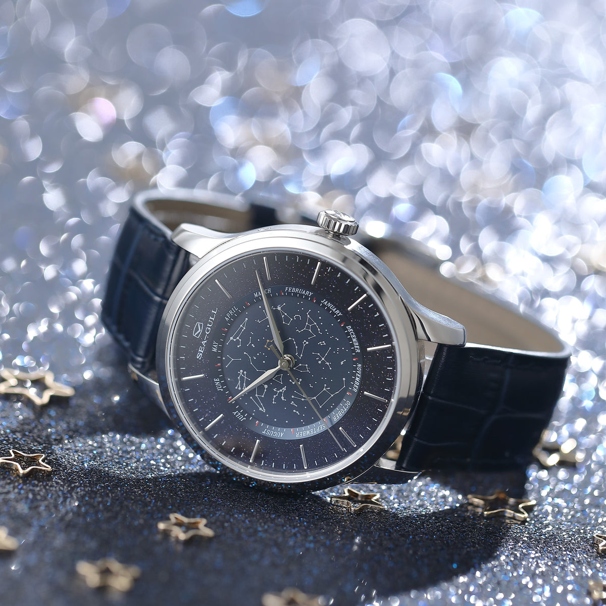 Chinese Astronomy Shimmering Goldstone Dial Complication Watch 41mm