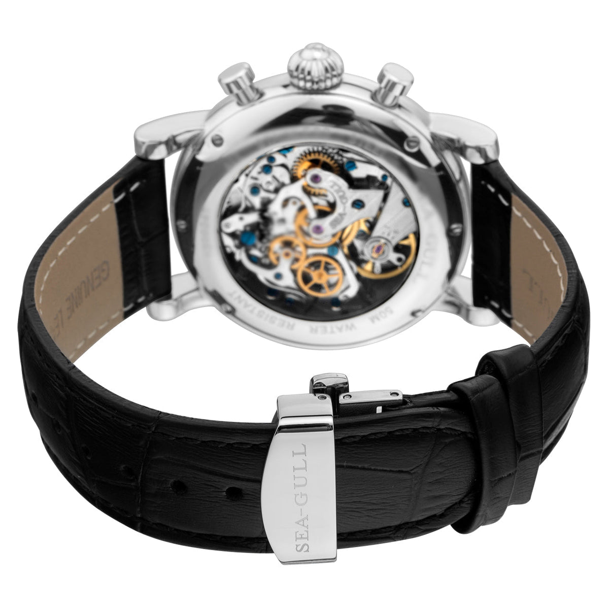Column-wheel Chronograph Skeleton Open-worked Dial Watch 41mm