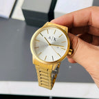 Armani Exchange Cayde AX2707 Men's Analog Watch – Gold Dial with Coordinated Gold Stainless Steel Strap