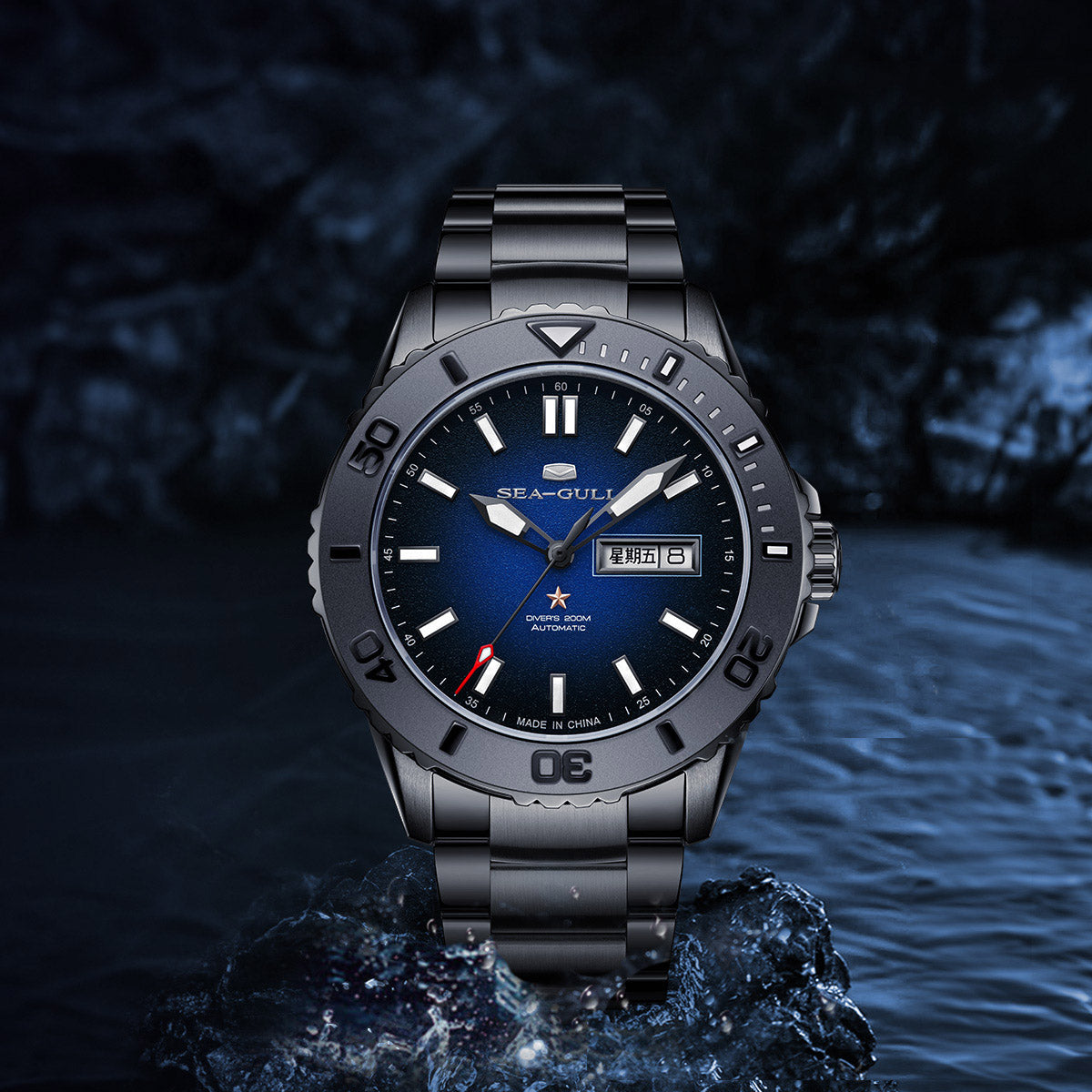 Ocean Series 200m Waterproof Sparkling Dial Ceramic Bezel Diving Watch 44mm